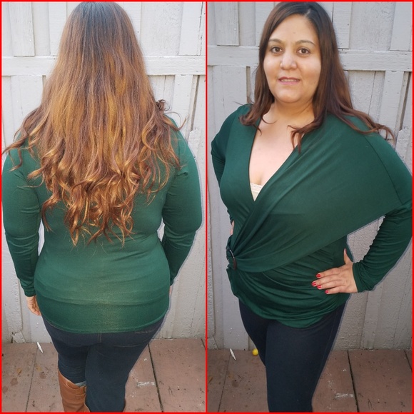 1x-3x New Plus Size Green Long Sleeve Top - Picture 3 of 8